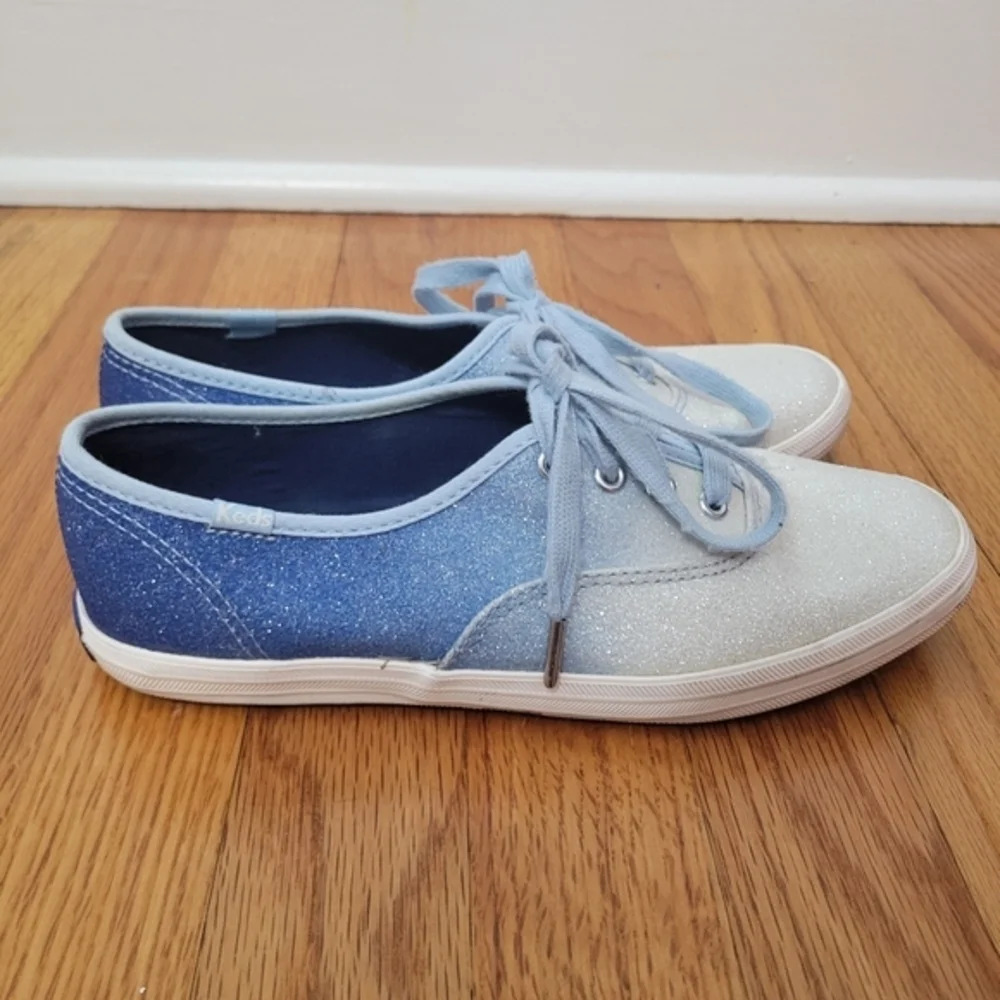 Keds Women's Blue Ombré Glitter Sneakers Sz 6.5‎ Sparkle Swiftie Concert Lace Up